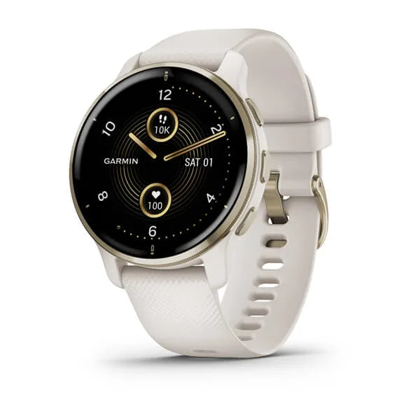 Garmin Venu 2 Plus - Cream Gold Bezel with Ivory Case and Silicone Ban